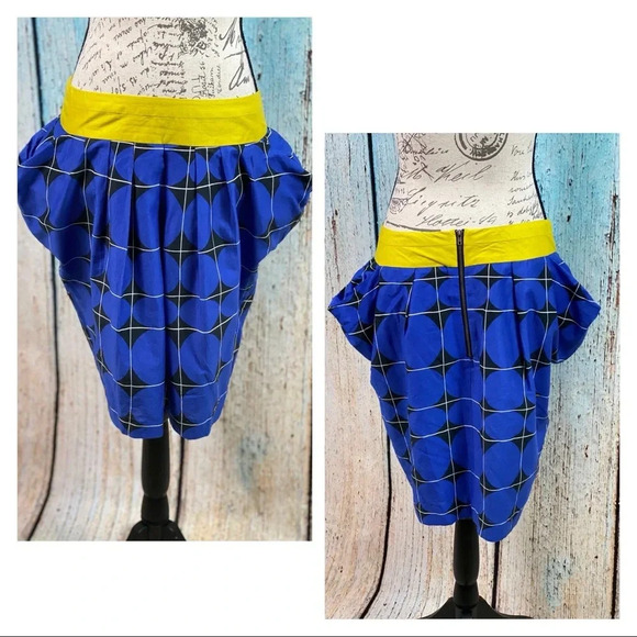 ANTHROPOLOGIE ODILLE NWT Blue Fargyle Retro Bubble Pocket Skirt - Picture 5 of 12